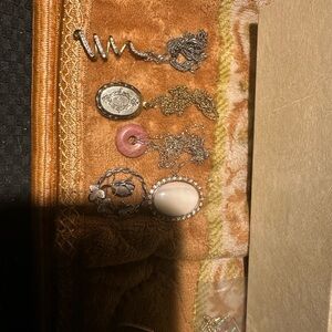 Silver-Tone Oval White Stone Pendant Necklace - Unbranded